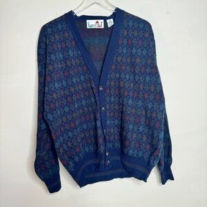 FLORENCE TRICOT ITALY Stretch Wool Blend Buttoned Plaid Cardigan